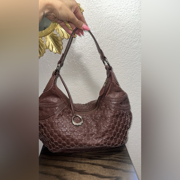 Elliott Lucca Brown Leather Woven Hobo Shoulder Bag - Picture 1 of 4